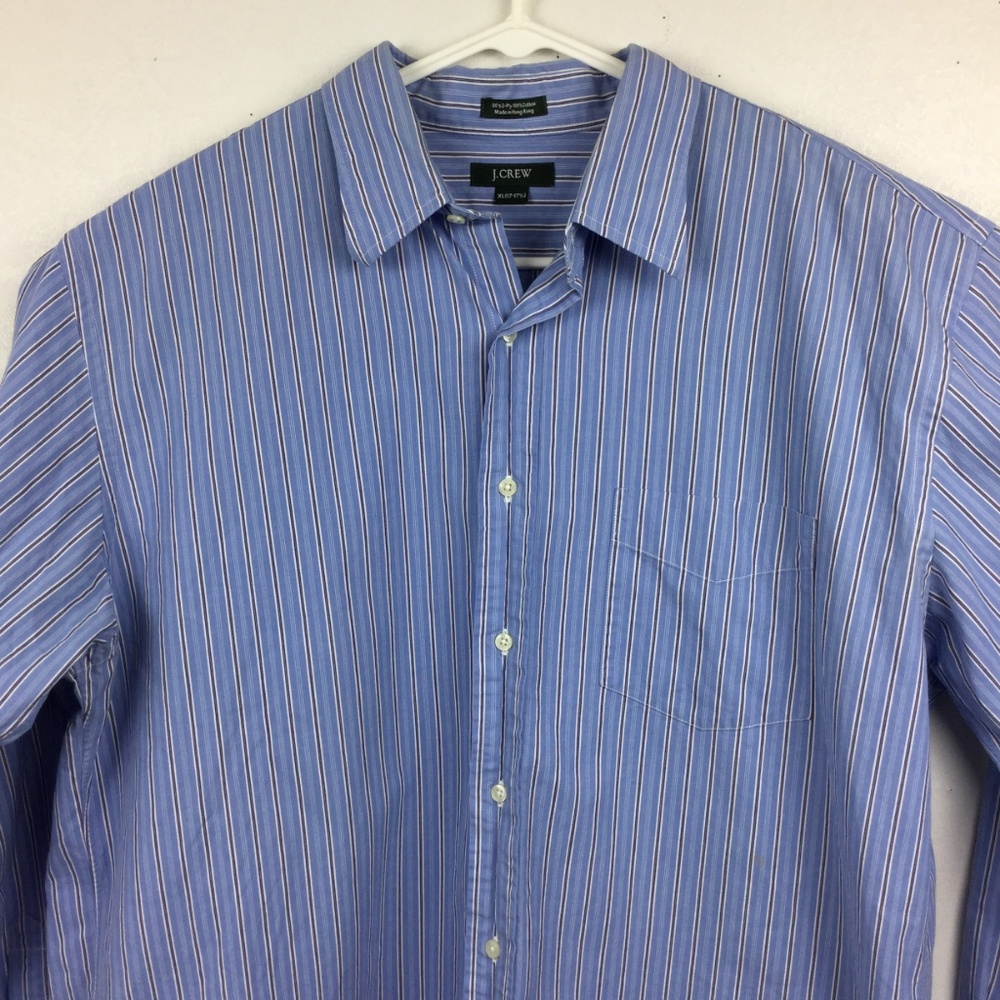 J Crew XL Shirt Blue White Stripe Long Sleeve - Picture 3 of 5